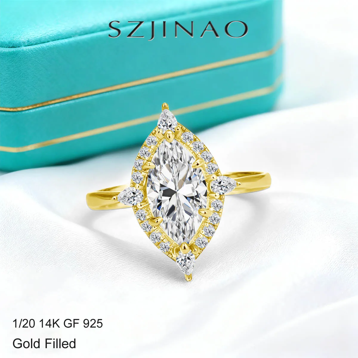 

Au585 Marquise Cut 2CT Moissanite Ring D Color 14K Gold Filled Halo Design Engagement Luxury Jewelry for Women Nickel-free