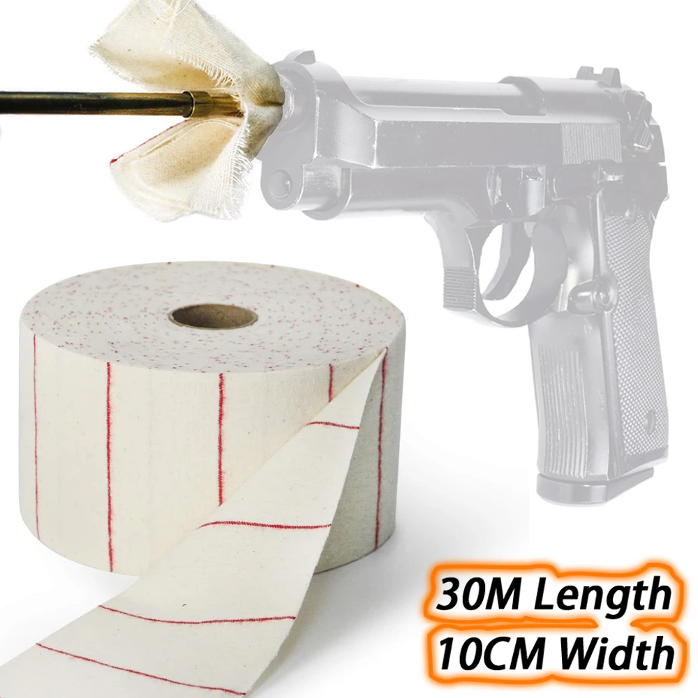 

Универсальные патчи для чистки пистолета, 30 м, ширина 10 см, прочные впитывающие пластыри для тканей, сделай сам, отрезанные до размера для пистолетов с несколькими калибрами