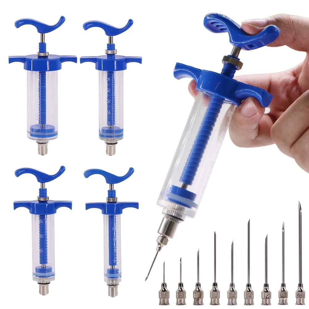 10/20/30/50ml Veterinary Tool Vaccine Syringe with 10 Needles for Farm Livestock Pig Cattle Sheep Chicken Pinhead Injection Tool