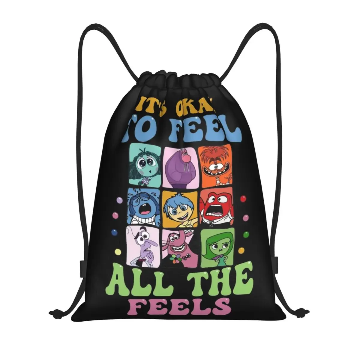 Funny Inside Out It's Okay To Feel Drawstring Backpack Sports Gym Bag Cartoon String Sackpack for Hiking