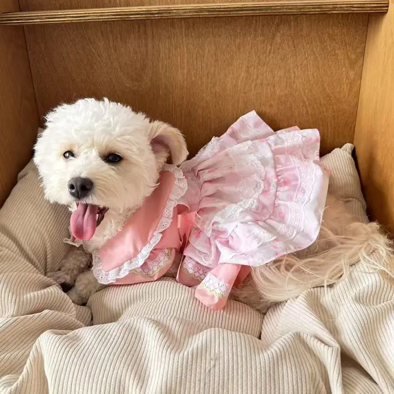 

Spring Summer Cute Pink Pet Dog Clothes Chihuahua Poodle Simple Thin Cotton Dresses For Medium Large Dog Puppy Outerwear Dress