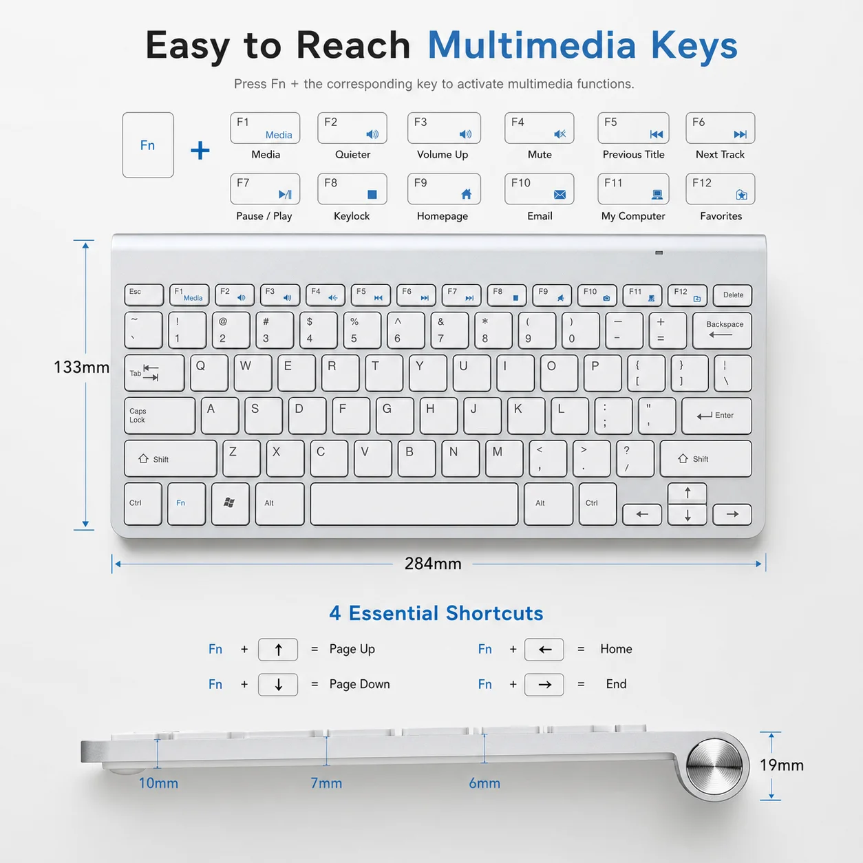 Slim Mini USB Wireless Keyboard Small Computer Wireless Keyboards Compact External Keyboard for Laptop Tablet Windows Desktop PC