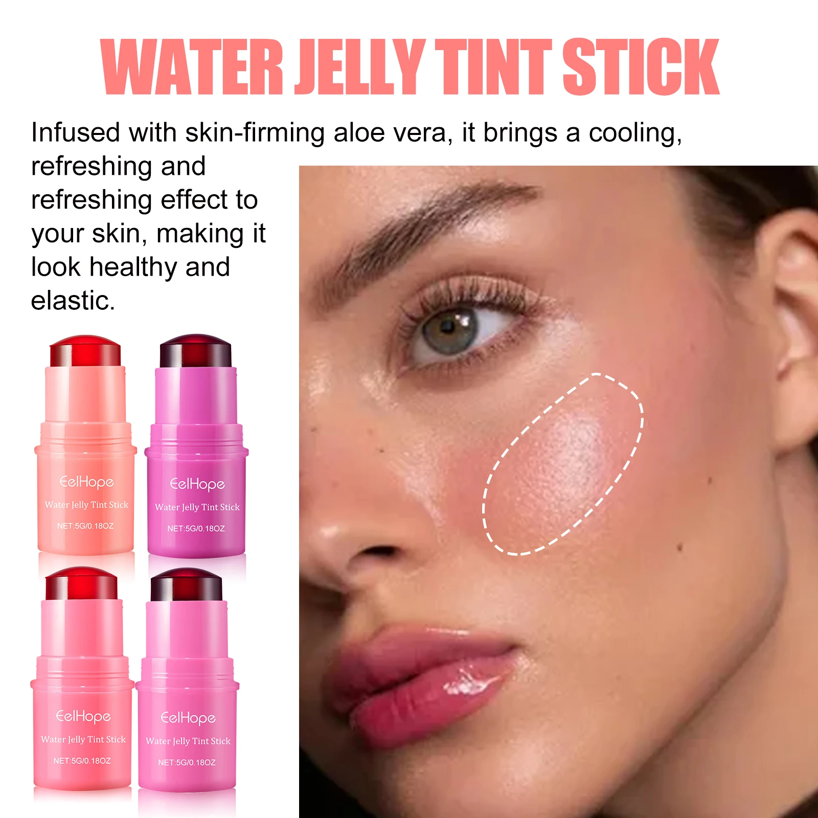 5pcs/set Water Jelly Tint Blush Stick Waterproof Longlasting No Creasing Moisturizing Clear Glossy Lip Gloss 3in1 Blush Stick