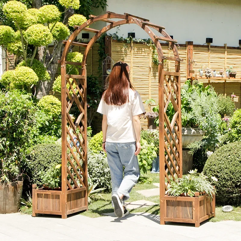 Wooden arches, flower trellis, climbing pergolas, outdoor garden courtyard, decorated solid wood,  arched wooden doors