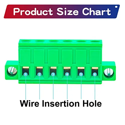 5 PCS 5.08mm 6 Pin Phoenix Type Connector Green PCB Screw Plug Terminal Block 6 Pole with Screwable Flanges