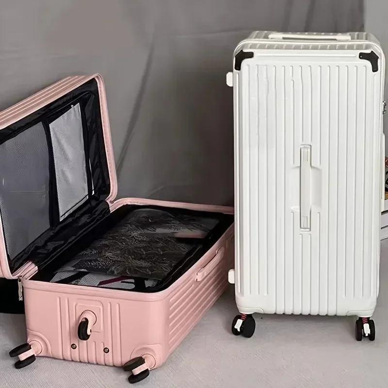 Business Style Solid Color Luggage with Wheel Design,Waterproof Bag&Inner Net,Ideal for Long Distance Travel & Family Vacation