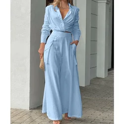 Two Piece Set Women Vintage Boho Print Shirt Commuter Wide Leg Pants Summer Casual Loose Suits Work Streetwear Y2k 2023 Outfits