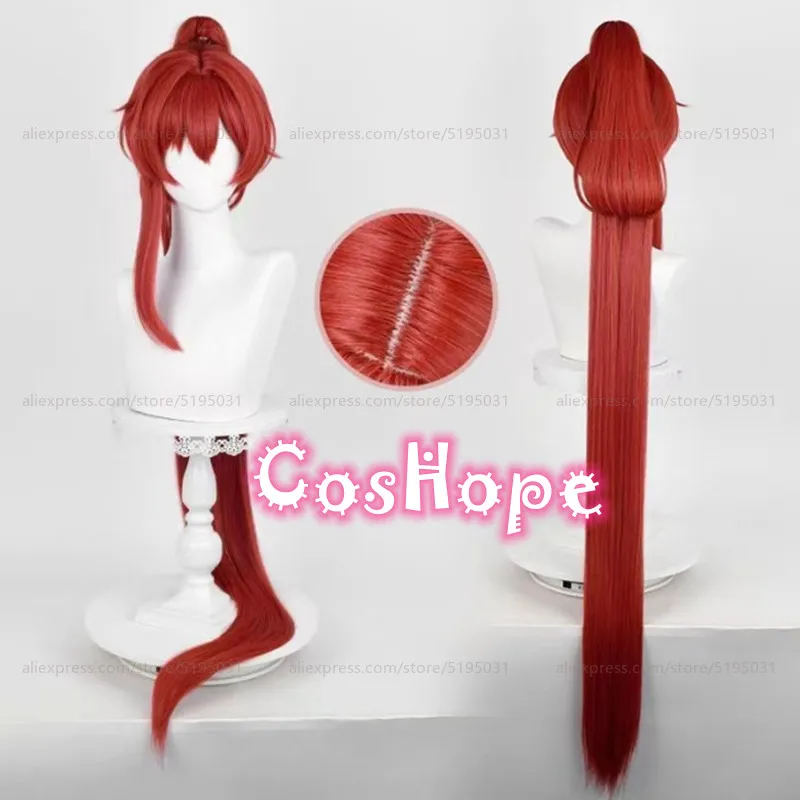 Yinlin Cosplay-Perücke, Unisex, 120 cm lange Perücke mit Pferdeschwanz, rote Perücke, Cosplay-Anime-Cosplay-Perücken, hitzebeständige synthetische Perücken