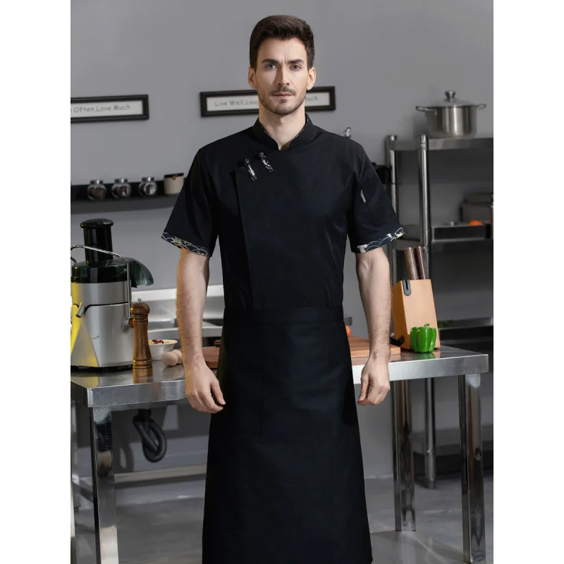 สไตล์จีน Chef Overalls แขนสั้นโรงแรมโรงอาหารร้านอาหารห้องครัว Breathable Chef Uniform ฤดูร้อน Stretchlogo