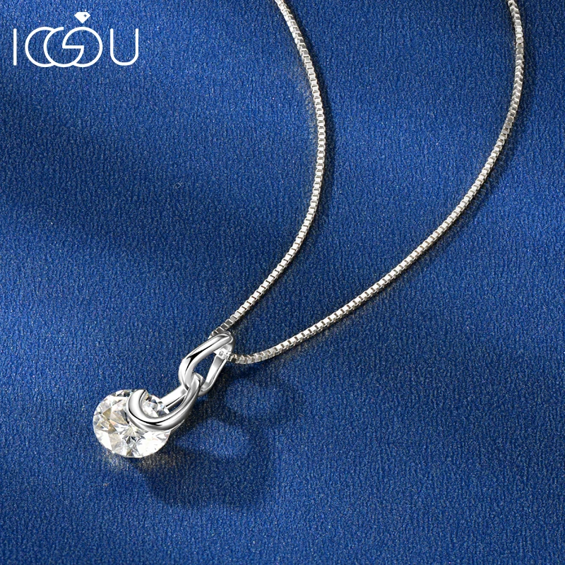 

IOGOU S925 стерлингового серебра регулируемое женское ожерелье 2CTTW 8 мм D-цвет сертифицированный круглый кулон из муассанита ожерелье ювелирные изделия подарок