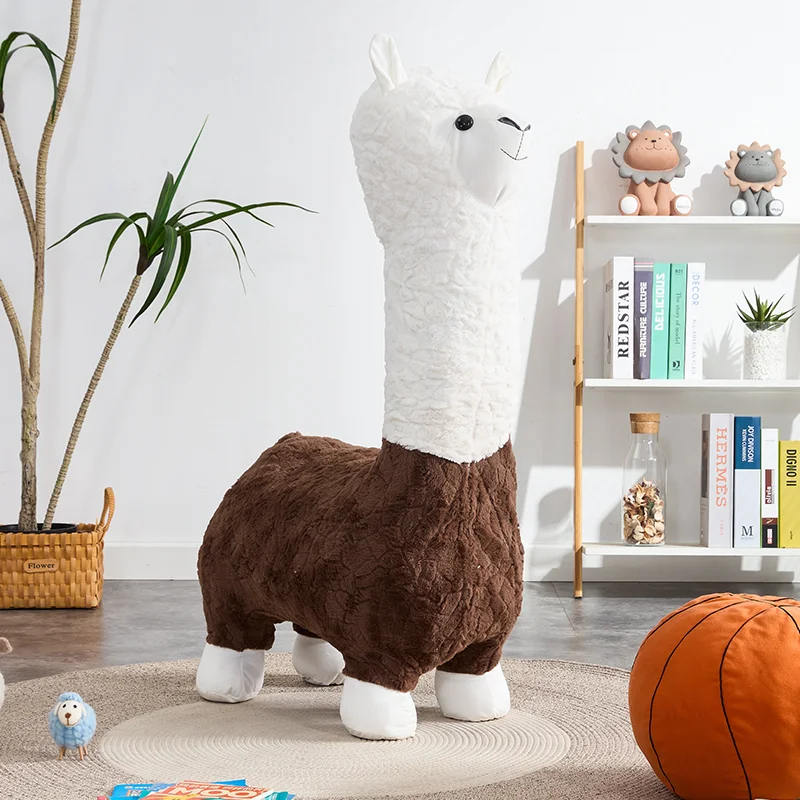Velvet Fabric Alpaca Shape Chair Animal Chair Hot Sale Factory High Quality Living Room Animal Stool