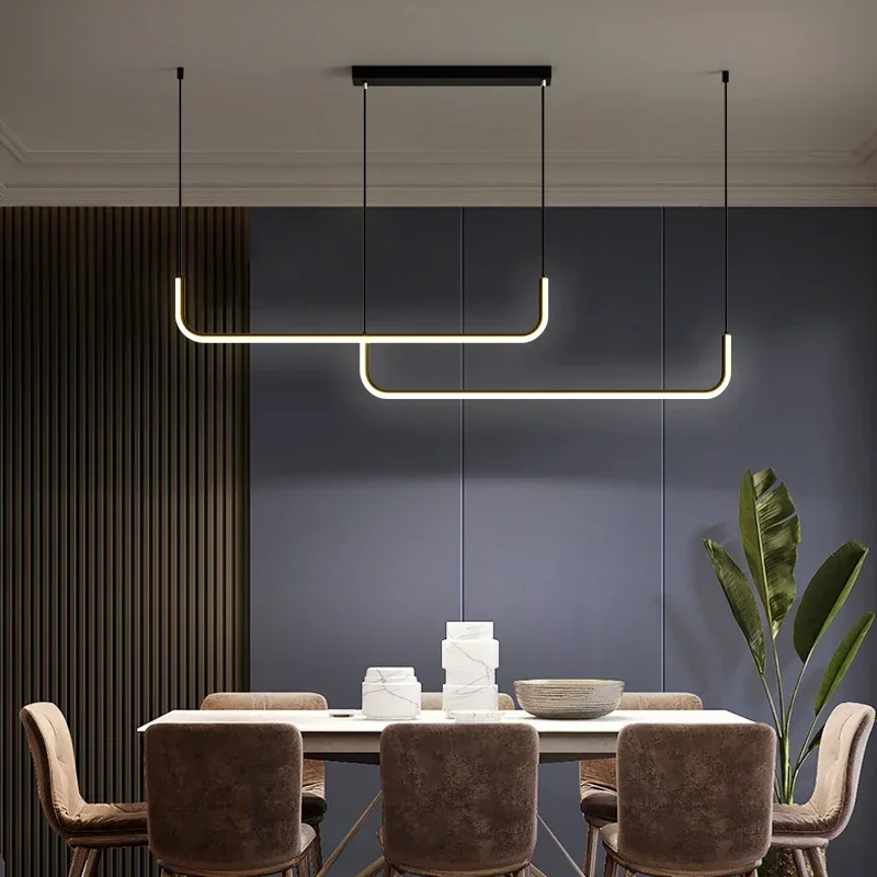 

Modern minimalist led line chandelier, living room dining room kitchen interior black/golden dining room ceiling chandelier