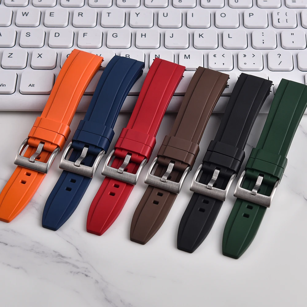 New Design Straight End Plane Vulcanized FKM Rubber Watch Strap 20mm 22mm 24mm Quick Release Watchbands