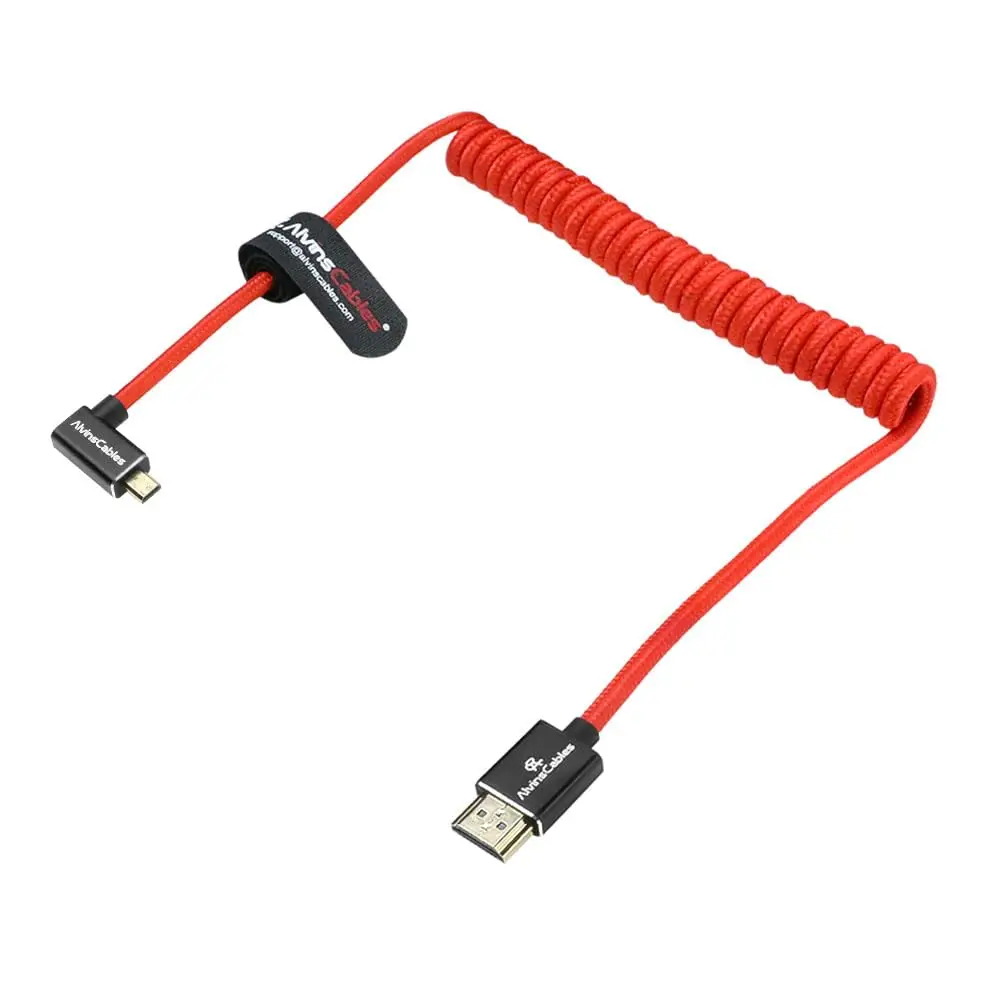 Alvin's Cables 8K 60Hz HDMI 2.1 Cable Braided Coiled Left Angle Micro HDMI to HDMI for Sony Canon Fujifilm Nikon GoPro U