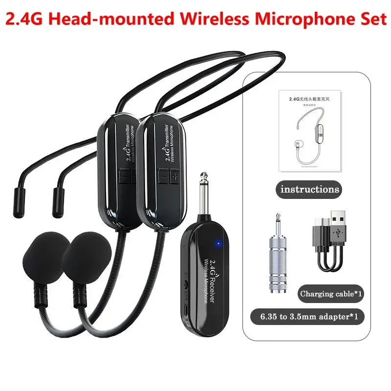 

2.4G Head-mounted Wireless Lavalier Microphone Set Transmitter with Receiver for Amplifier Voice Speaker Teaching Tour Guide