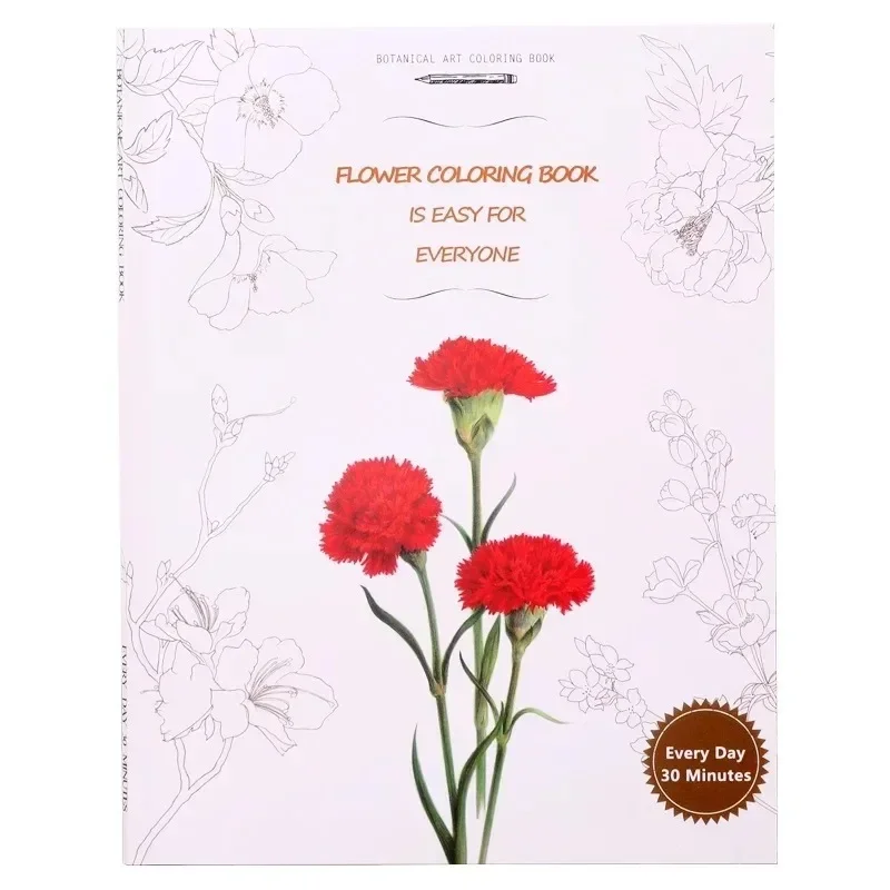 48 Pages 27*21cm Botanical Art Flower Coloring Book Adult Decompression Graffiti Painting Line Art Draft