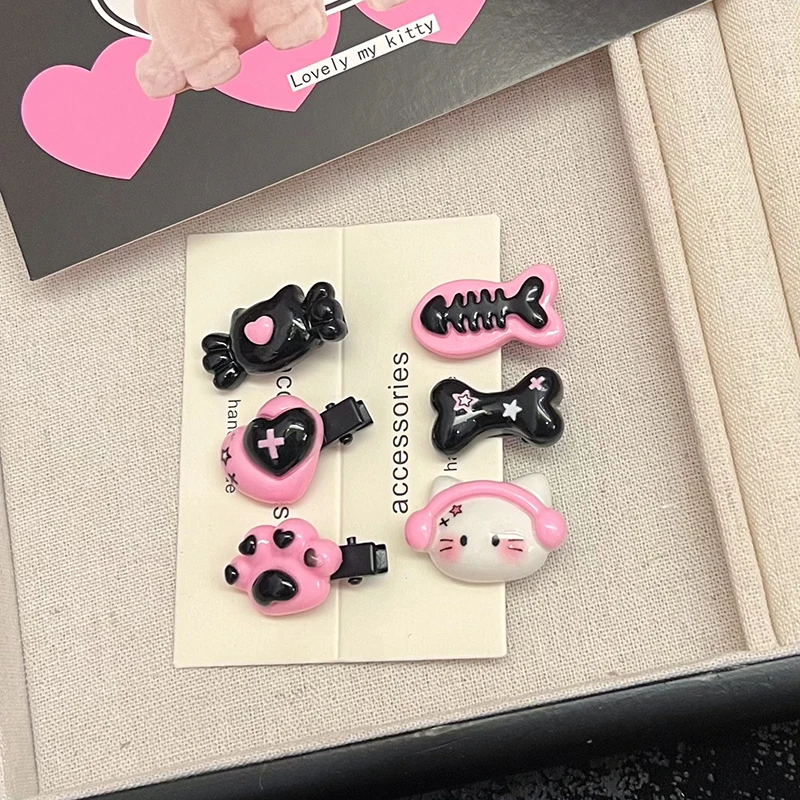 Sweet Hair Clip Cat Head Fish Heart Bone Candy Paw Mini Hairpin Barrettes For Women Girls Gothic Punk Headdress Hair Accessories