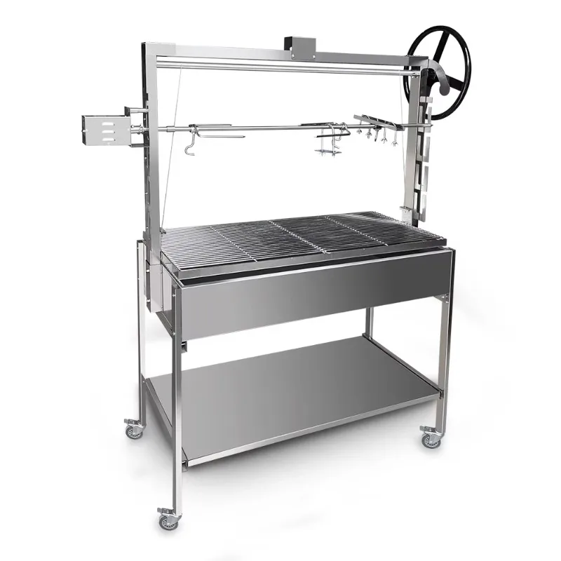 

Stainless steel outdoor grill height adjustable, easy to assemble, easy to clean, folding umbrella, with rollers