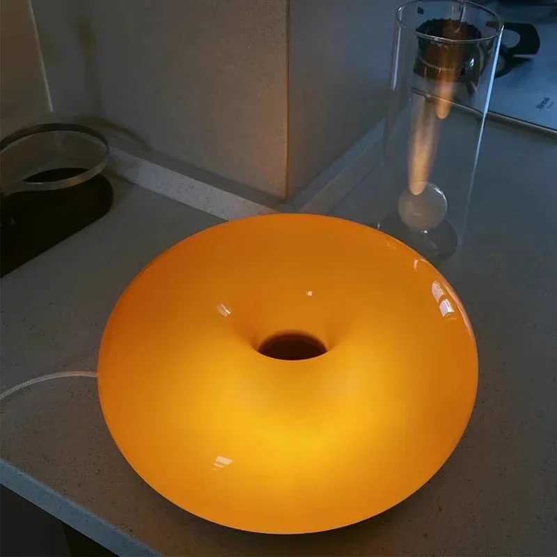 Creative Cream Orange Living Room Bedside Rechargeable Office LED Ambient Touch Switch Glass Wall Light Donut LED Table Lamp view 5