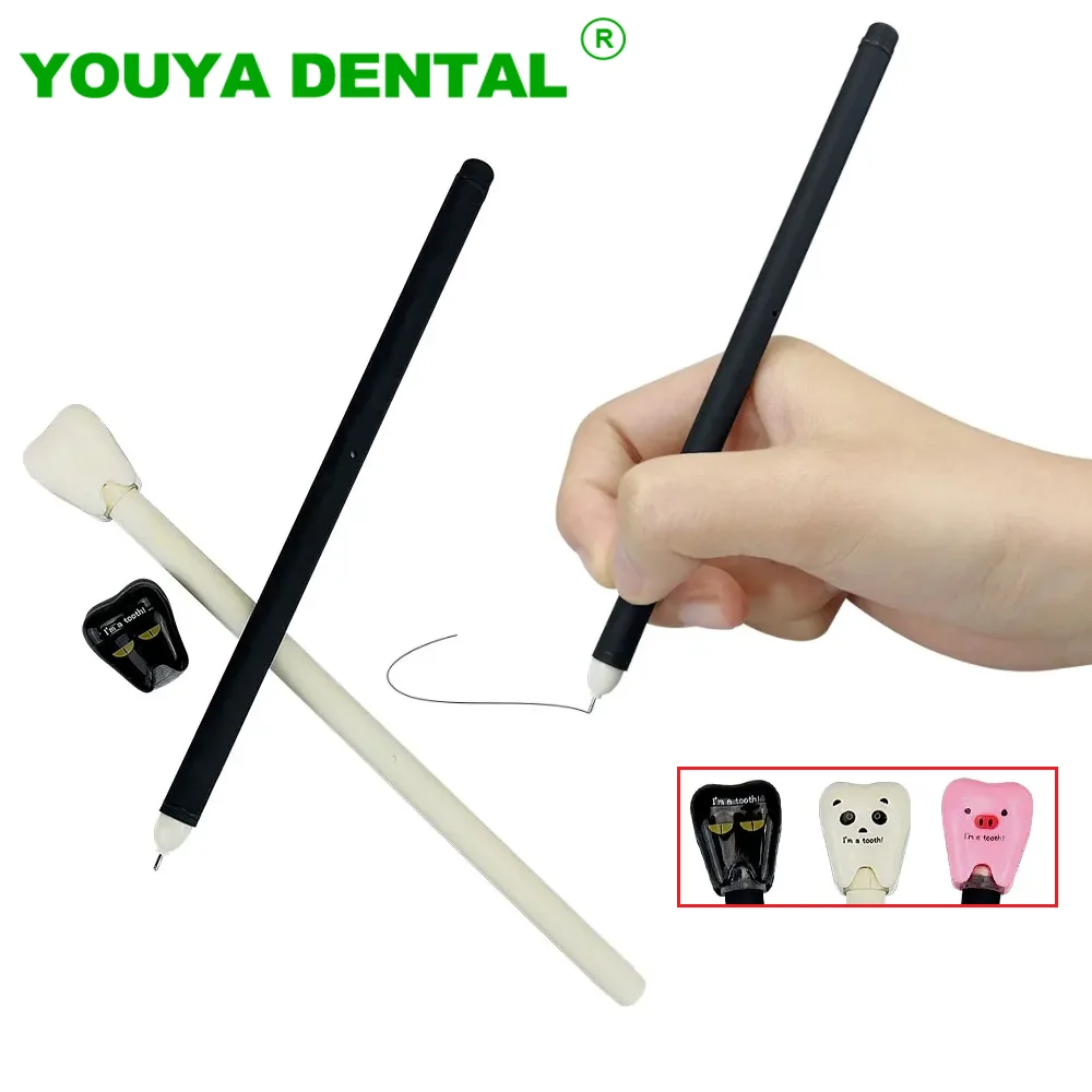 3pcs 0.5mm Gel Pen Cute Tooth Shape Signing Pens Ink Refill Black Pens Stationery Quick Drying Dental Dentist Clinic Present