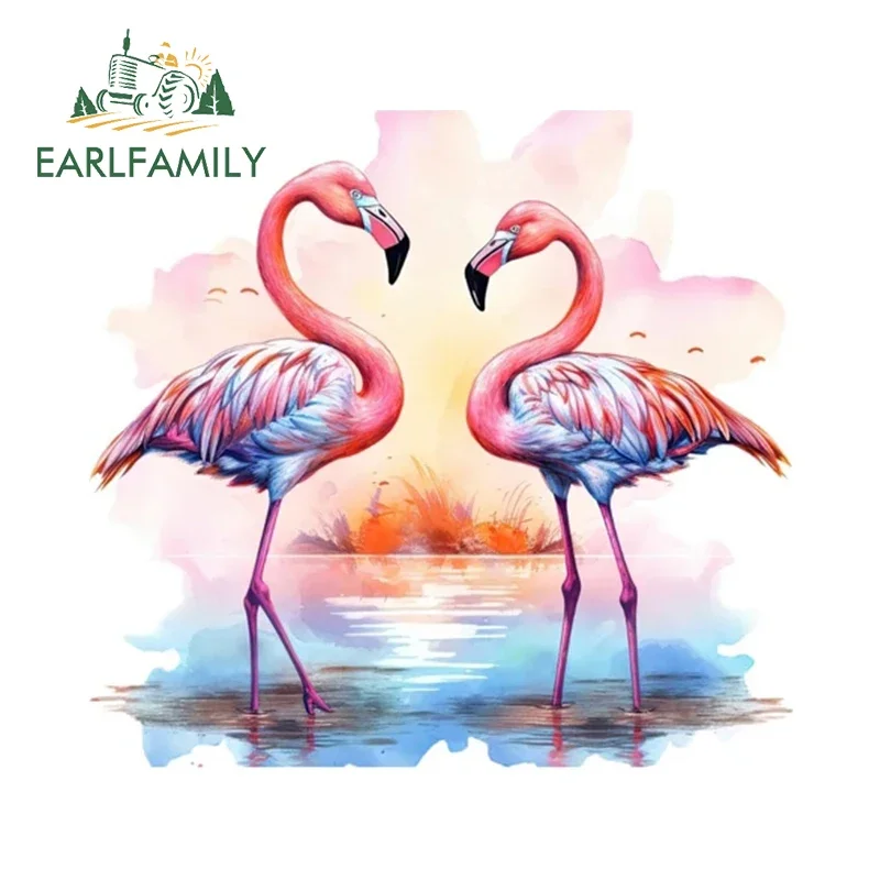EARLFAMILY 13cm Flamingo Beach Sunset Car Stickers Creative Personality Decals Waterproof Vinyl Car Wrap Laptop Surfboard