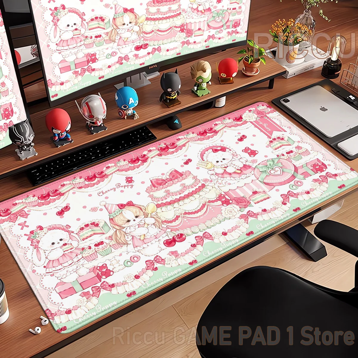 Kawaii Puppy and Cat Cute Animals PC Mouse Pad Large Office Desk Mat Washable Durable Desktop Keyboard Desk Pad Gaming Mousepad