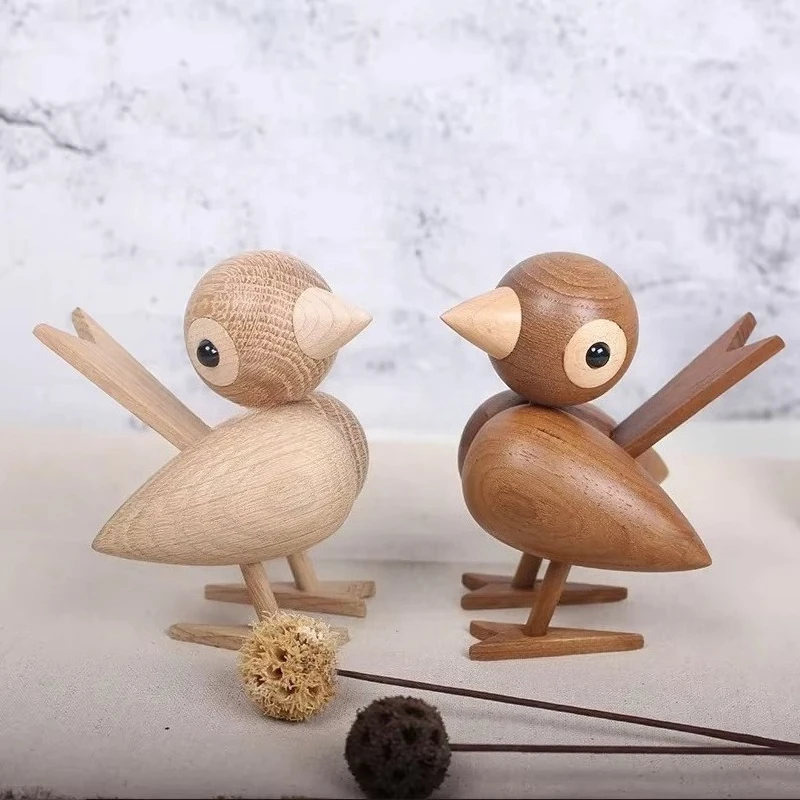 Adornos de pájaros  gorrión de madera de estilo nórdico  Dinamarca, marioneta americana, accesorios  escritorio para estud
