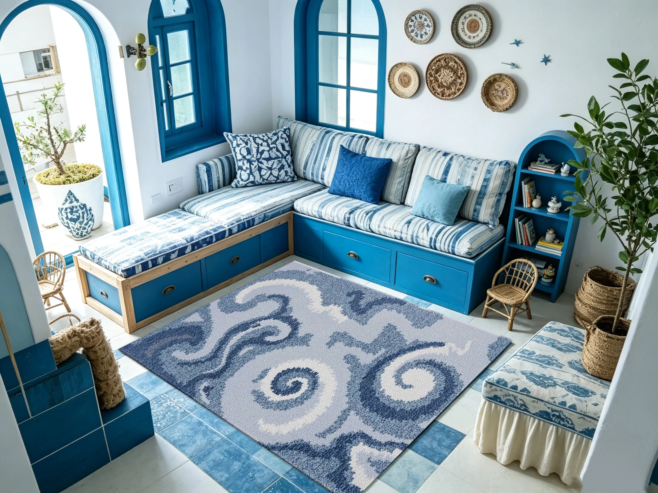 Blue Swirl Abstract Wave Carpet Modern Art Texture Home Rug Suitable for Living Room Bedroom Home Decoration