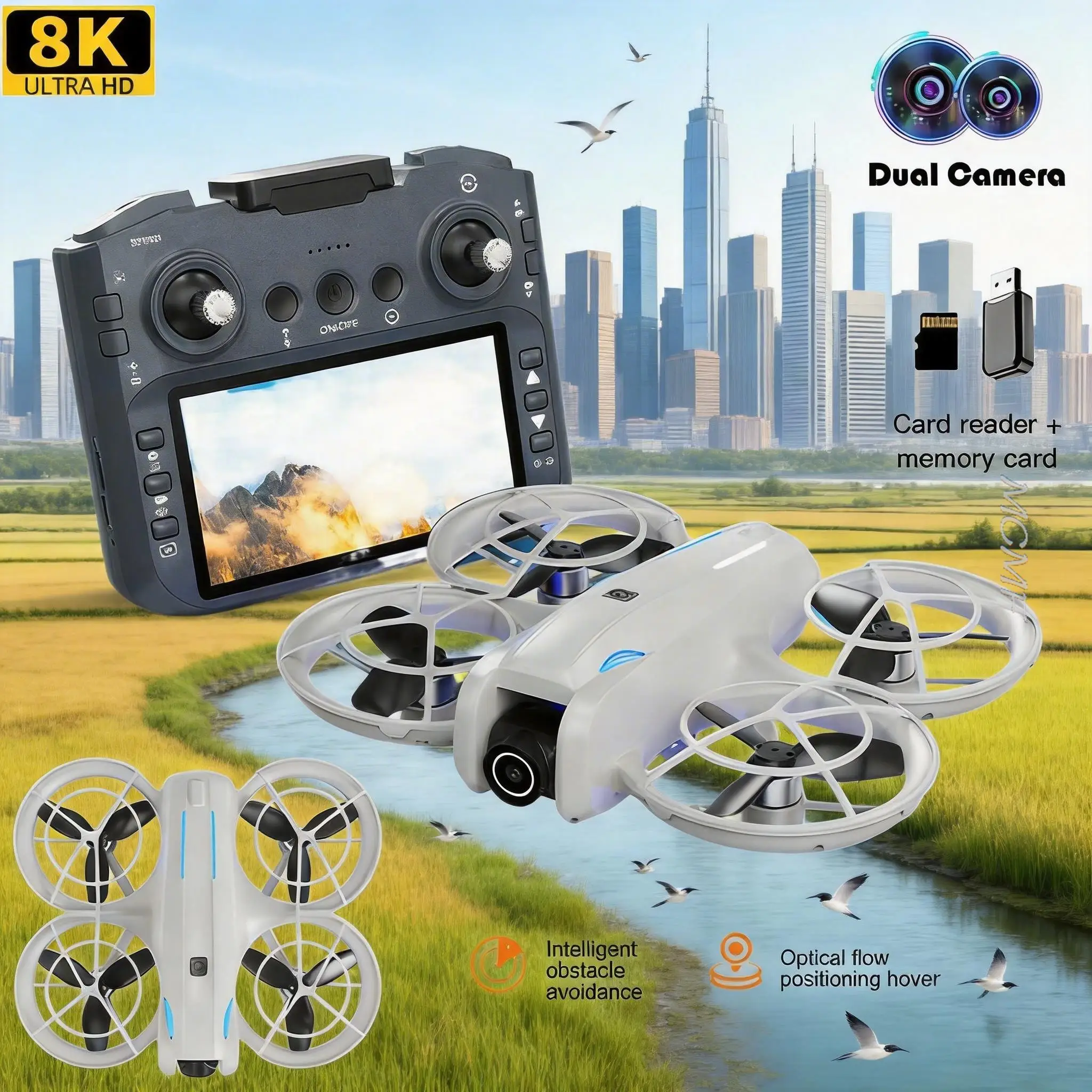 

L105 PRO Drone Professional 8K HD Dual Camera Brushless Optical Flow Positioning FPV UAV LCD Remote Control Quadcopter Toy Gifts