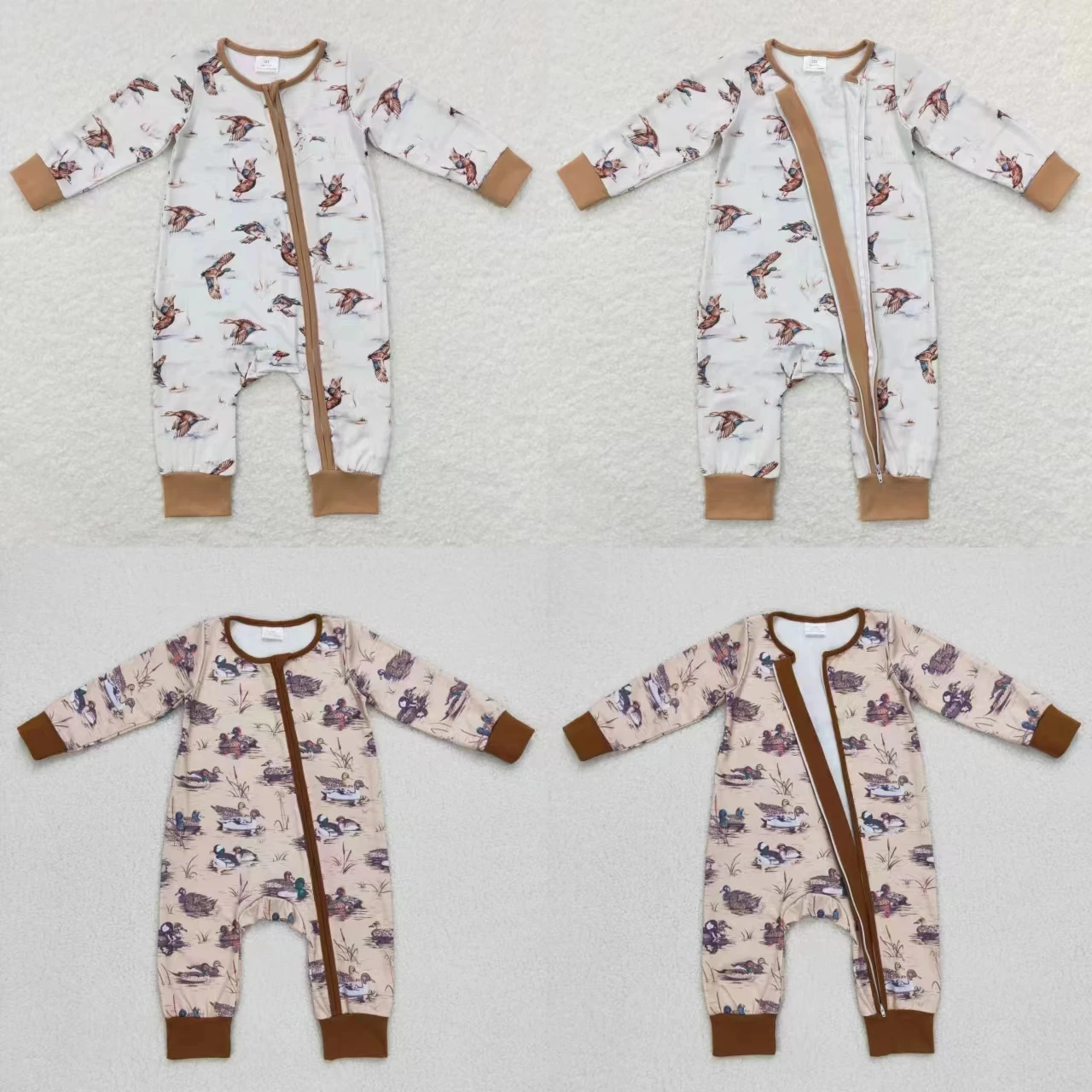 Wholesale Newborn Baby Boy Ducks Clothing Long Sleeves Jumpsuit Kids Children Toddler Spring Fall One-piece Zipper Romper