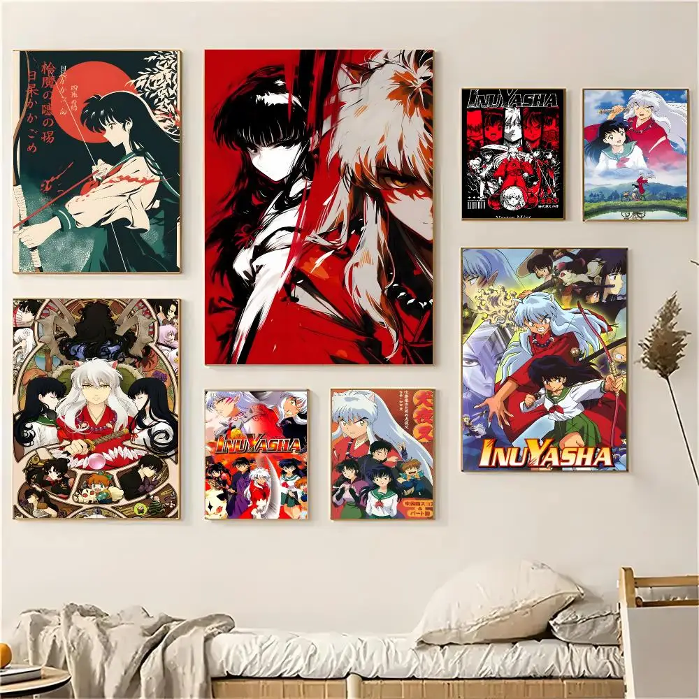 Inuyasha classic anime collage Poster Self-adhesive Living Room Bedroom Party Bar Decor Moisture-proof Fade-resistant HD