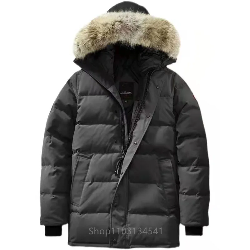 Real Coyote Fur Men Canadian Carsons Parka Goose Down Jacket Warm Outdoor Coat Wind Waterproof Classic Style Quality