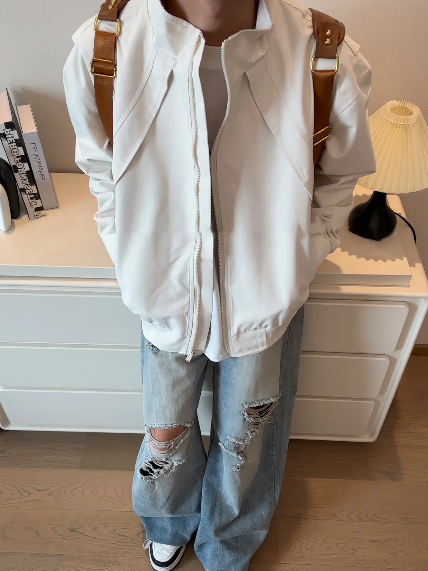 

Белая функциональная куртка-спецовка для мужчин с воротником-стойкой, устойчивая к пуху, для активного отдыха, молодежная, приталенного кроя