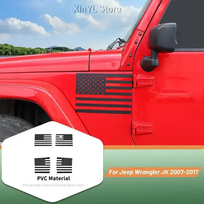 

2pcs Black Us Flag Side Fender Vent Sticker Blackout Decal PVC for Jeep Wrangler JK 2007-2017 Exterior Sticker Accessories