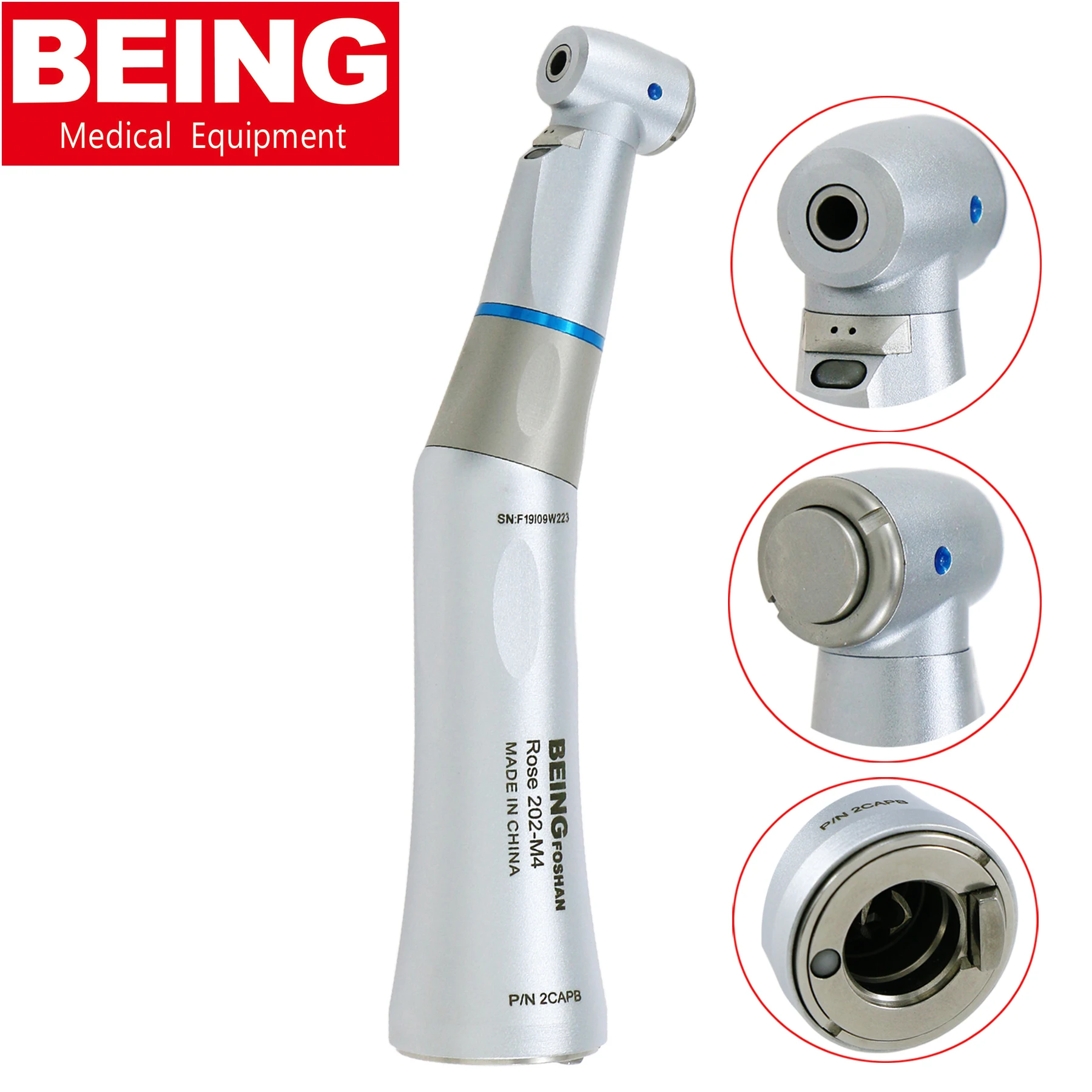 

BEING Dental Fiber Optic Contra Angle 1:1 Low Speed Handpiece E type Push button fit KaVo NSK 202CAPB