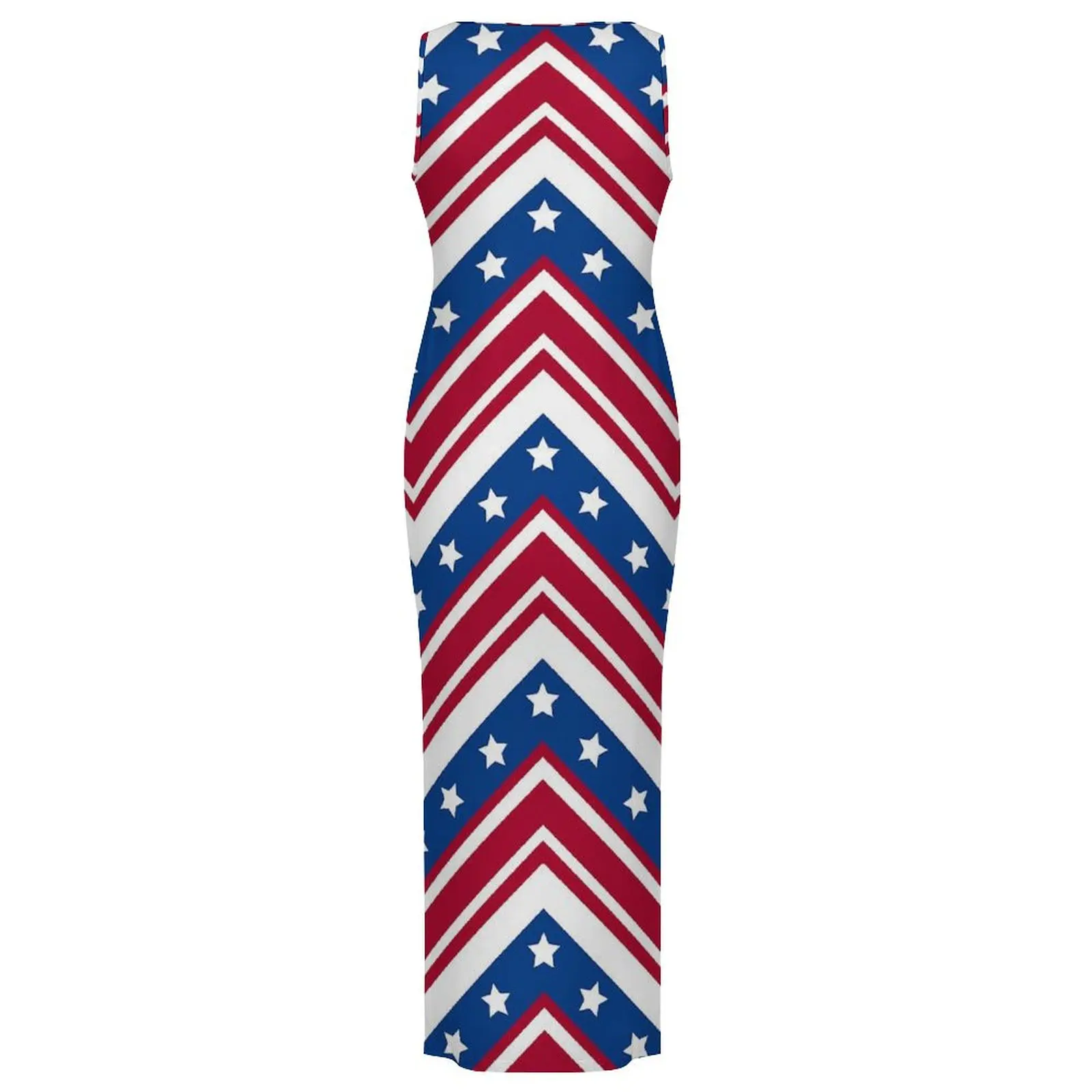 Abito aderente da donna Elegante bandiera USA Maxi abiti estivi Rosso bianco e blu Zigzag senza maniche Casual Y2k Abito fai da te personalizzato