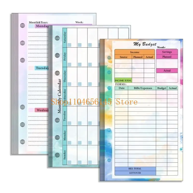 ルーズリーフリフィルペーパー罫線入りシート、予算/週間/月間シート、予算バインダープランナールーズリーフノートジャーナル用