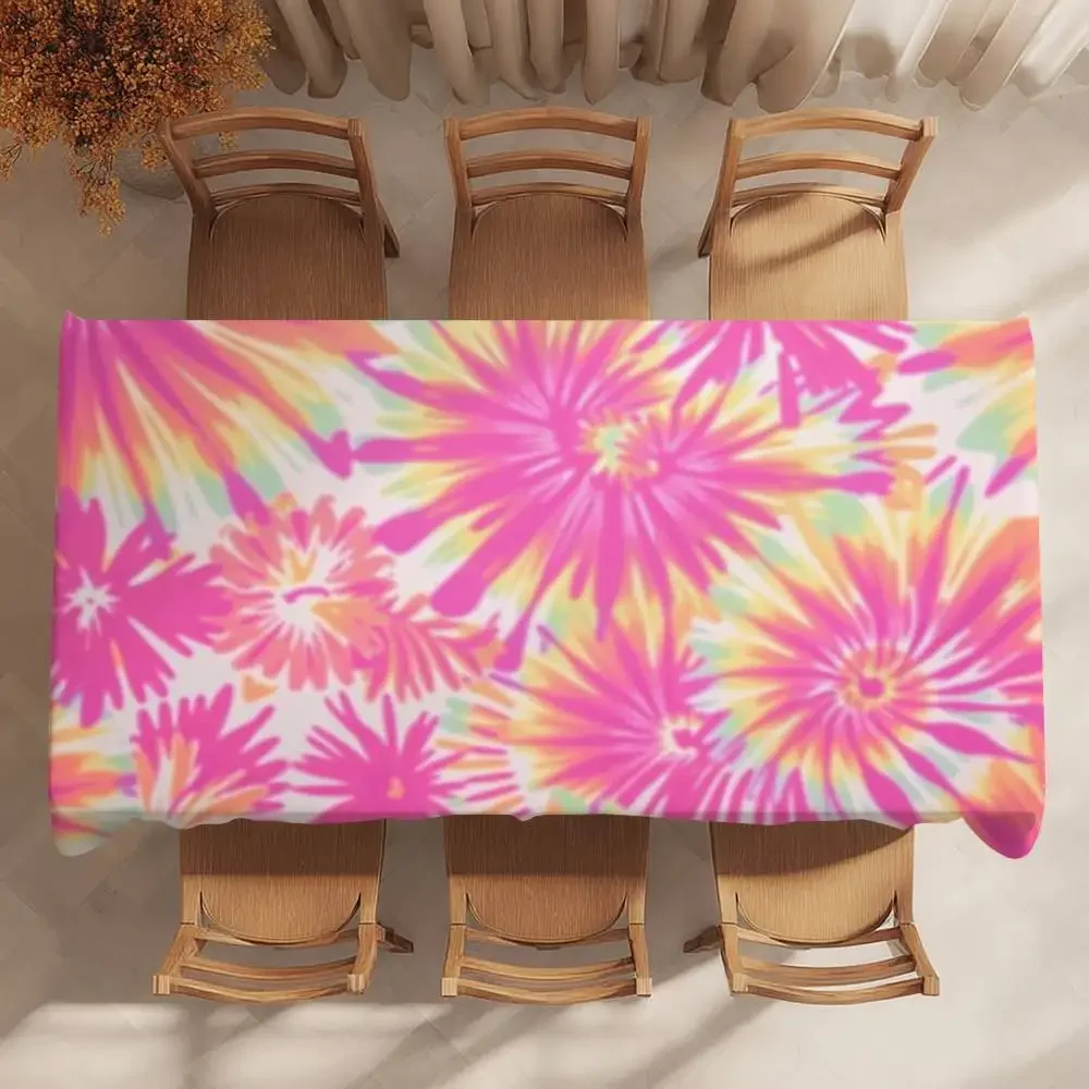 Hawaii Tie Dye Hibiscus Table Cloth Party Decor Dining Room Home Kitchen Patios Waterproof Stain-Proof Table Cloth
