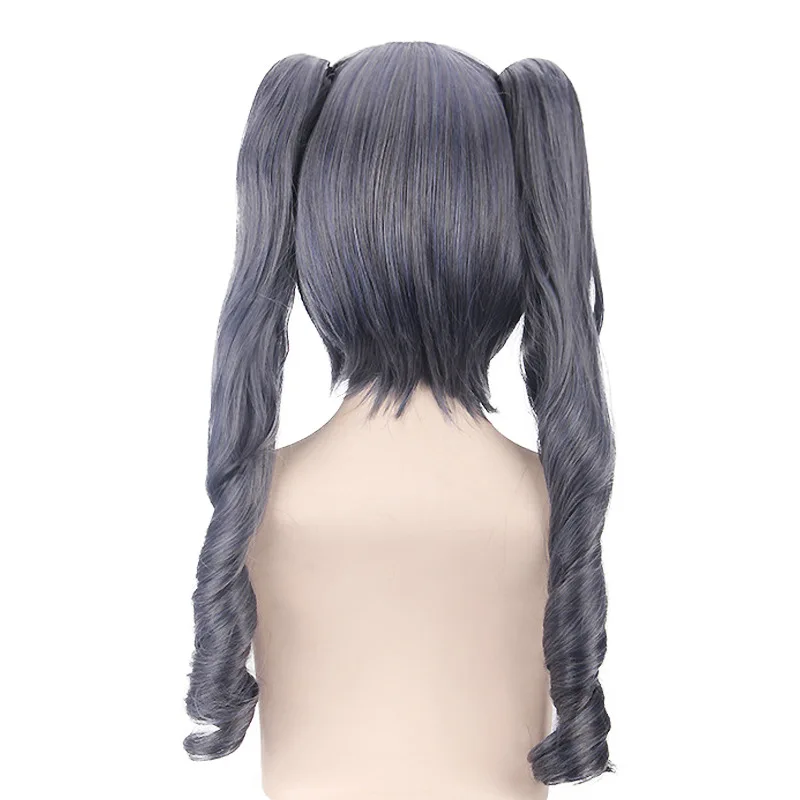 شعر مستعار صناعي طويل، رمادي أزرق، مزيج هيربيسي، نمط منفصل، زي حفلة الهالوين، لعب الأدوار الأنيمي