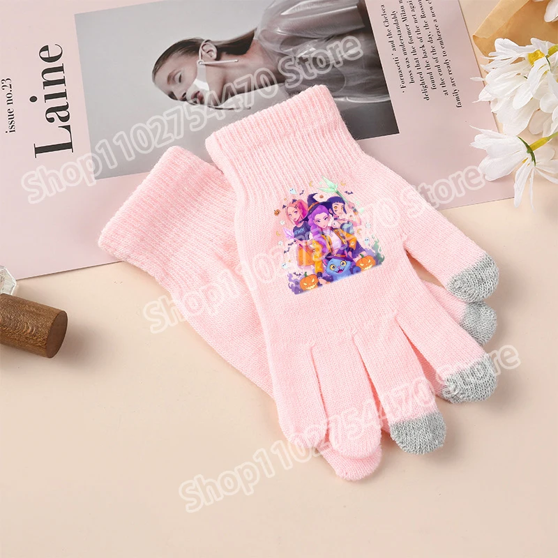 KPop شيطان الصيادين لطيف قفازات الأطفال الكبار شاشة قفاز الفتيات في الهواء الطلق شتاء دافئ اكسسوارات موضة هدايا عيد ميلاد الاطفال