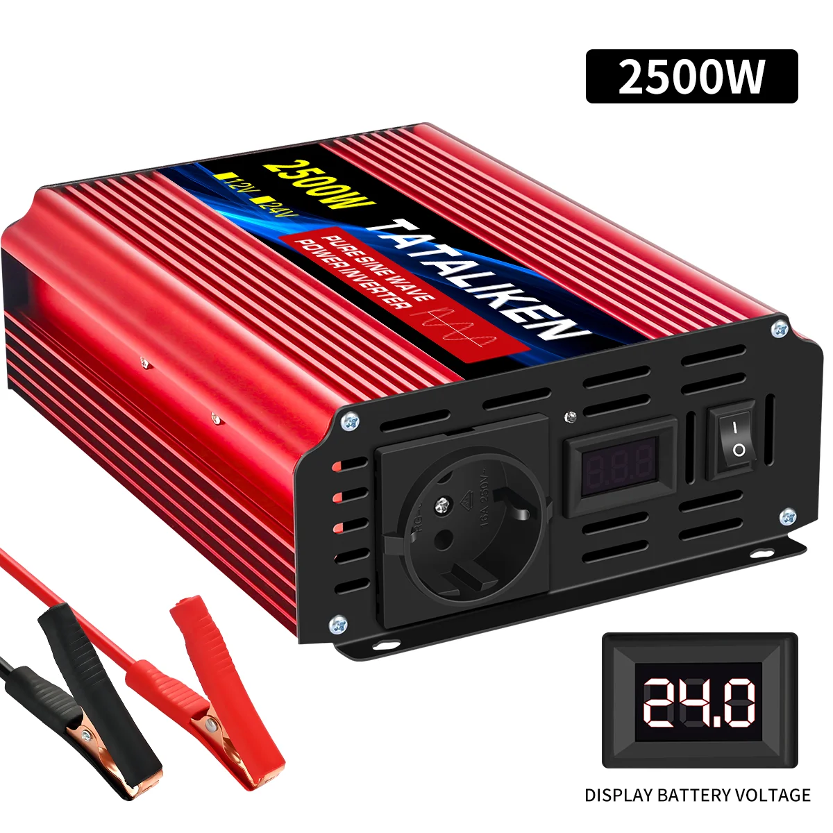 6000 W/8000 W/10000 W EU-Buchse 24 V zu AC 220 V 50 Hz reiner Sinus-Wechselrichter Auto-Stromversorgungsspannung tragbarer Konverter mit LED