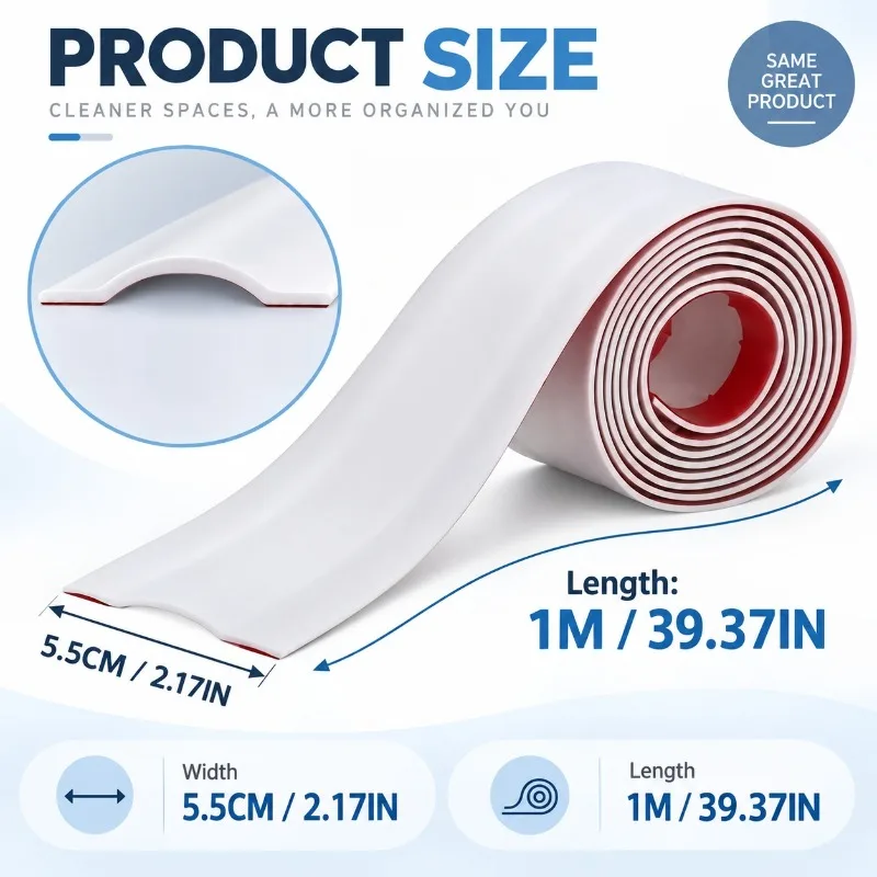 1PC 1M/39.37IN PVC Cable Concealer Self Adhesive Floor Cord Cover Flexible Wire Raceway for Home Office Cable Management