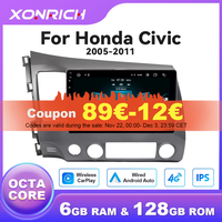 AI Voice Control Wireless Carplay Car Multimedia Player For Honda Civic 8 2005-2011 Android 12 Radio Navigation GPS Wifi DSP RDS