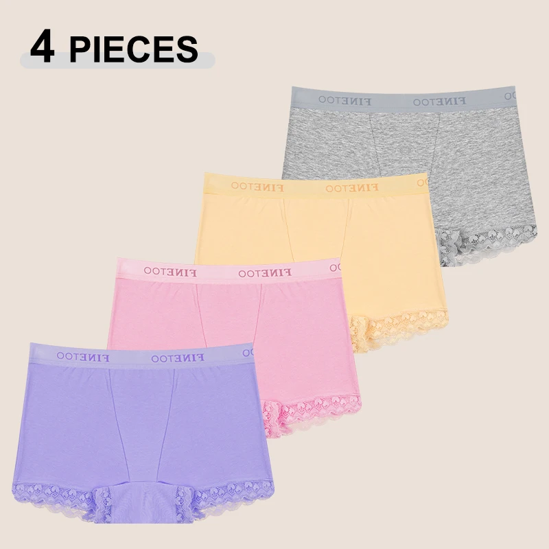 4 STKS Naadloze Katoenen Slipje Voor Vrouwen Sexy Kant Brief Elastische Boyshort Vrouwelijke Sport Comfortabele Ademende Boxershorts