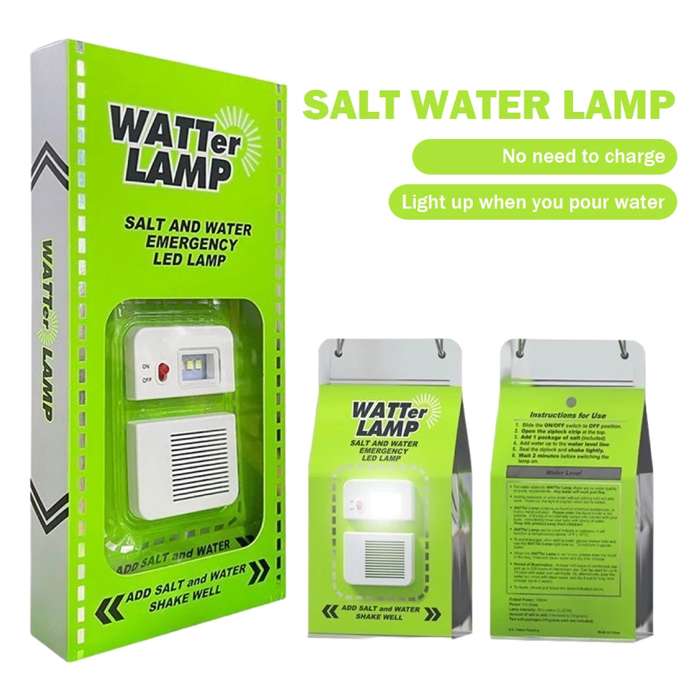 LED Salt Water Emergency Lamp Waterproof Portable Salt Water Lights Reusable Travel Supplies For Car Outdoor Beach Fishing Lamp