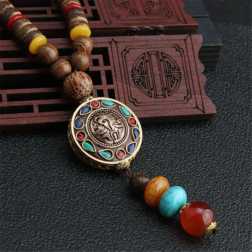 Boho Wooden Beaded Necklace Long Sweater Dress Handmade Pendant Chain Tassel Fashion Bohemian Necklace Jewelry Women