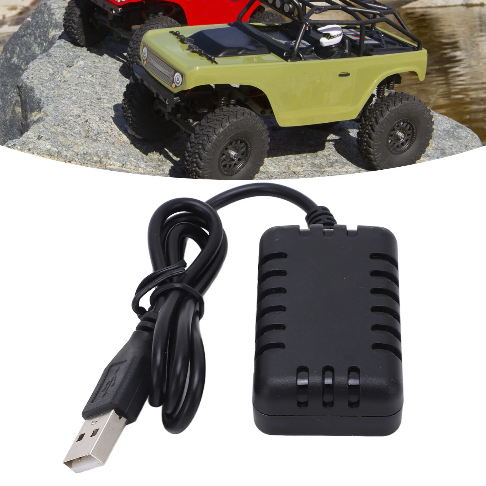 Chargeur d'équilibre de batterie LiPo 2 en 1 7.4V, chargeur USB noir Portable en plastique avec voyant lumineux pour voitures et bateaux Wltoys RC