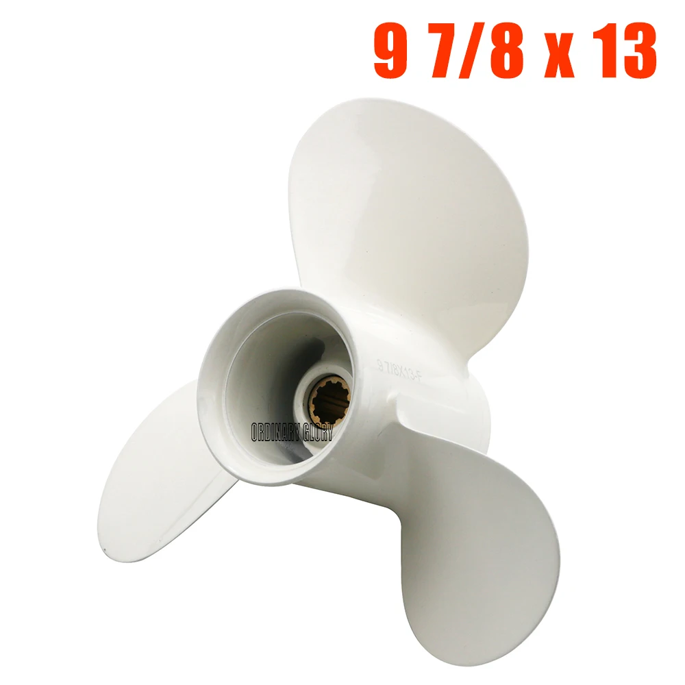 9 7/8 x 13 Marine Boat Outboard Propeller For Yamaha 20-30HP 664-45949-02-EL Aluminum Alloy White 3 Blades 10 Spline Tooth