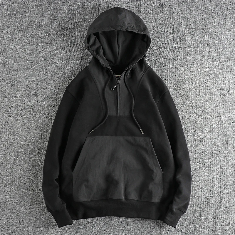

Retro Street Style Hoodie Men's Thickened Fleece Casual Sweatshirt Warm Outerwear Spring Autumn Winter Straight Leg Cotton