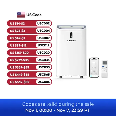 Renogy 14,000 BTU Portable Air Conditioners with Smart WiFi Enabled, Cooling, Dehumidifier, Fan & Sleep Modes 4-in-1 Portable AC